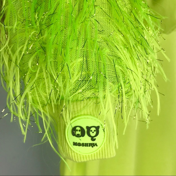 MOSHIQA Neon Green Feathers Hoodie Size M Sweatshirt Designer Trendy Celebrity - Picture 10 of 16